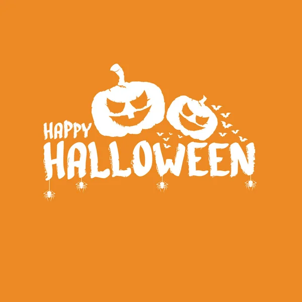 Happy Halloween Banner, blahopřání nebo pozadí s Vector White Halloween štítek s děsivou dýní izolované na oranžovém abstraktním pozadí. — Stockový vektor