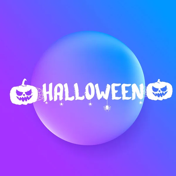 Happy Halloween Banner, Grußkarte oder Hintergrund mit Vector weißem Halloween Etikett mit gruseligem Kürbis isoliert auf lila abstraktem Hintergrund. — Stockvektor