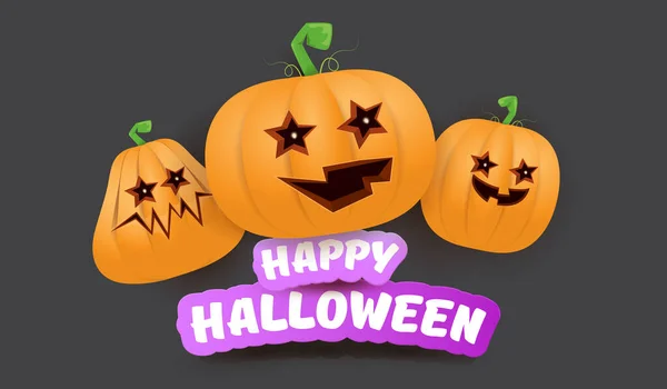 Halloween Horizontal Web Banner oder Poster mit Halloween gruseligen Kürbissen Gang isoliert auf grauem Hintergrund. Irre Kinder Halloween-Konzept Hintergrund mit Grußtext — Stockvektor