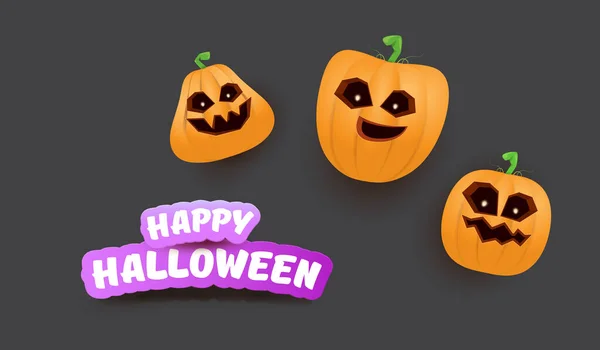 Halloween Horizontal Web Banner oder Poster mit Halloween gruseligen Kürbissen Gang isoliert auf grauem Hintergrund. Irre Kinder Halloween-Konzept Hintergrund mit Grußtext — Stockvektor
