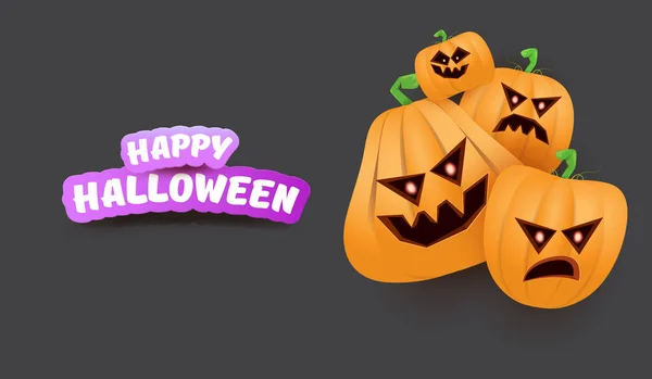 Halloween Horizontal Web Banner oder Poster mit Halloween gruseligen Kürbissen Gang isoliert auf grauem Hintergrund. Irre Kinder Halloween-Konzept Hintergrund mit Grußtext — Stockvektor