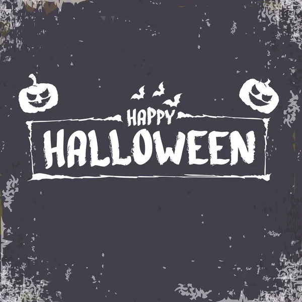 Happy Halloween Banner, blahopřání nebo pozadí s Vector White Halloween štítek s děsivou dýní izolované na grunge šedé pozadí. — Stockový vektor