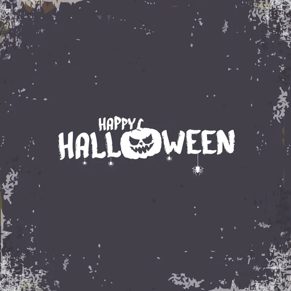 Happy Halloween Banner, поздравительная открытка или фон с наклейкой Vector white Halloween, на сером фоне которой выделяется пугающее чучело. — стоковый вектор