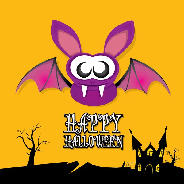 Vector feliz tarjeta de Halloween con murciélago — Vector de stock