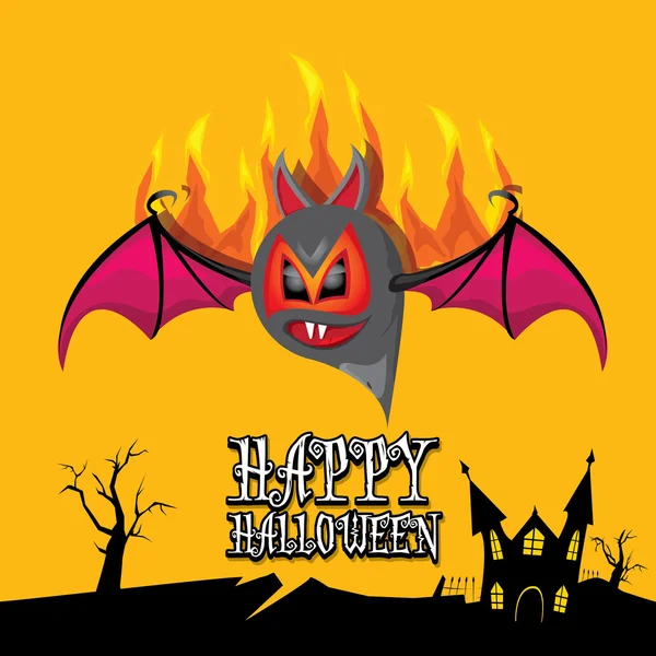 Vector feliz tarjeta de Halloween con murciélago — Archivo Imágenes Vectoriales