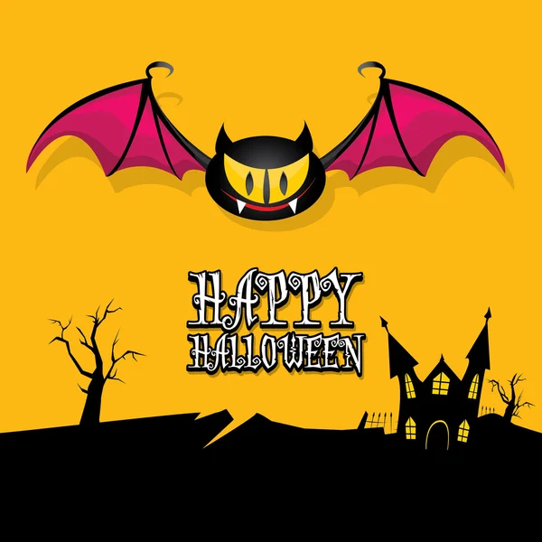 Vector happy halloween card with bat — Stock Vector