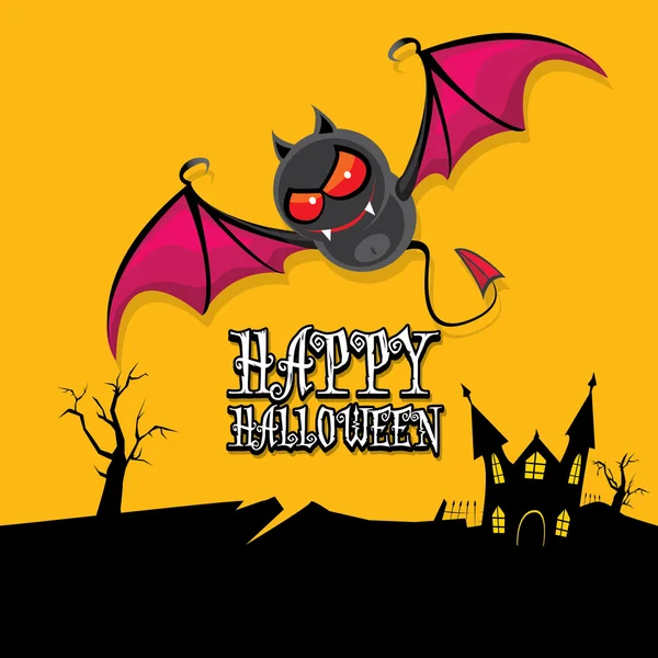 Vector feliz tarjeta de Halloween con murciélago — Vector de stock