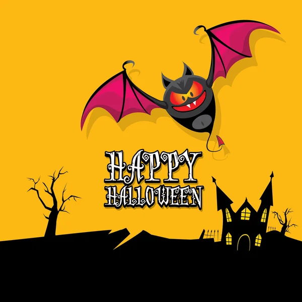 Vector feliz tarjeta de Halloween con murciélago — Vector de stock