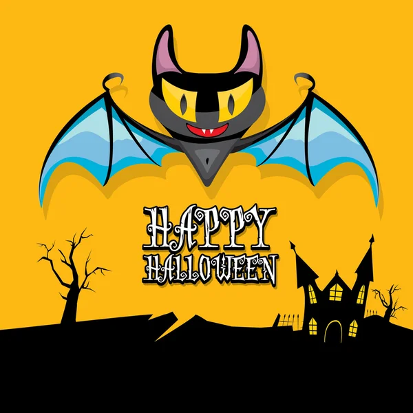 Vector feliz tarjeta de Halloween con murciélago — Vector de stock