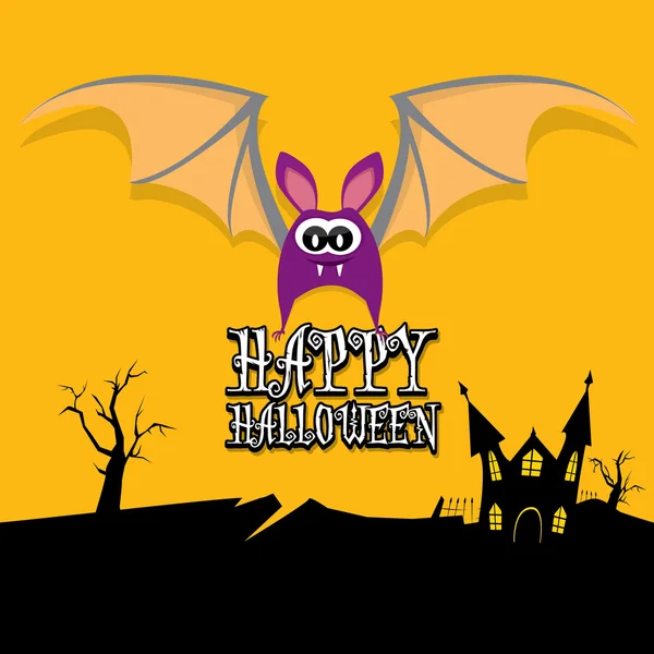 Vector feliz tarjeta de Halloween con murciélago — Vector de stock