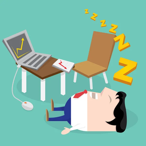 Businessman falling asleep at his work — Stock Vector