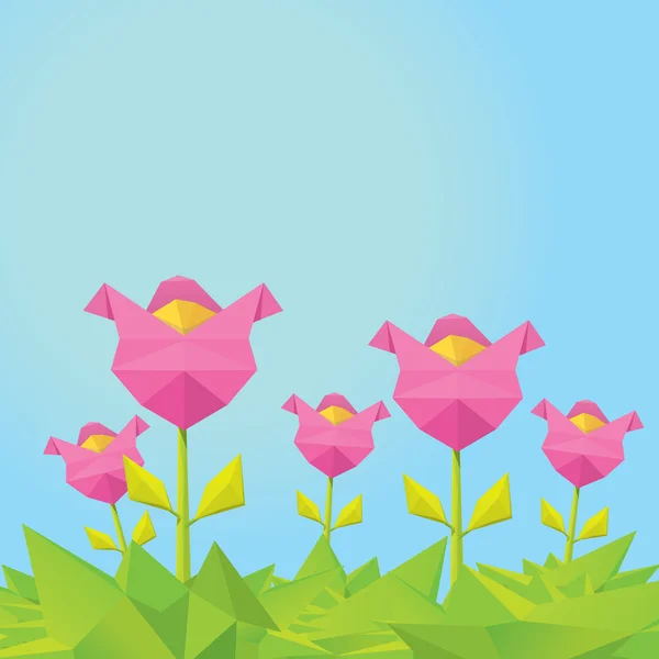 Conceptual polygonal pink spring flower. — Stock Vector