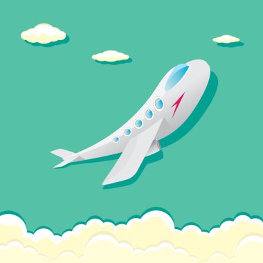 vektör uçak simgesi. Mavi gökyüzü düzlemde çizgi film