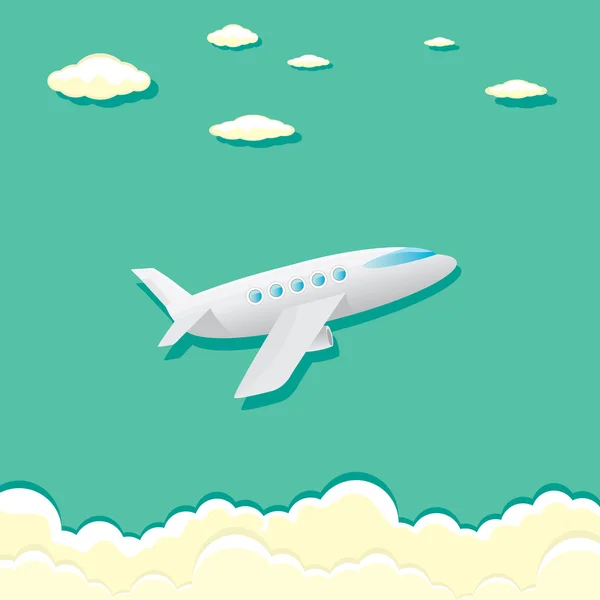 Icono del avión vector. plano de dibujos animados en el cielo azul — Vector de stock