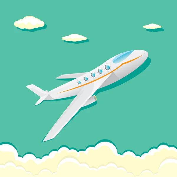 vektör uçak simgesi. Mavi gökyüzü düzlemde çizgi film