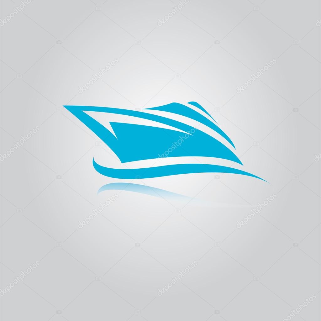 Vector yacht icon. blue speed boat symbol. ship logo