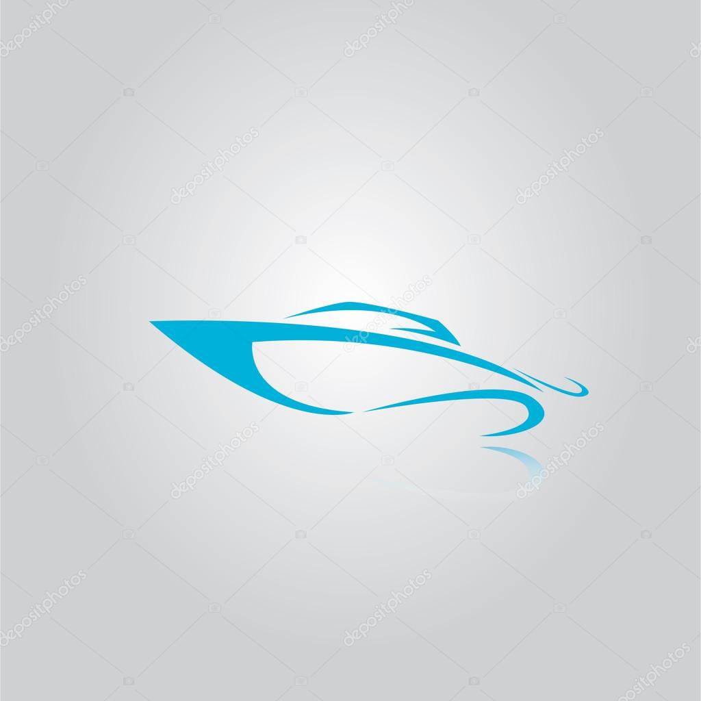 Vector yacht icon. blue speed boat symbol. ship logo