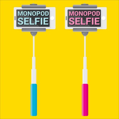 Selfie fotoğrafta telefonla monopod kavramı ile