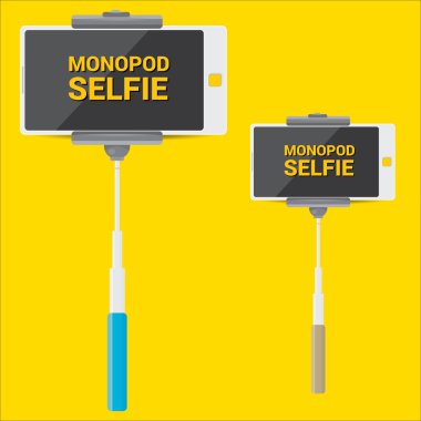 Selfie fotoğrafta telefonla monopod kavramı ile