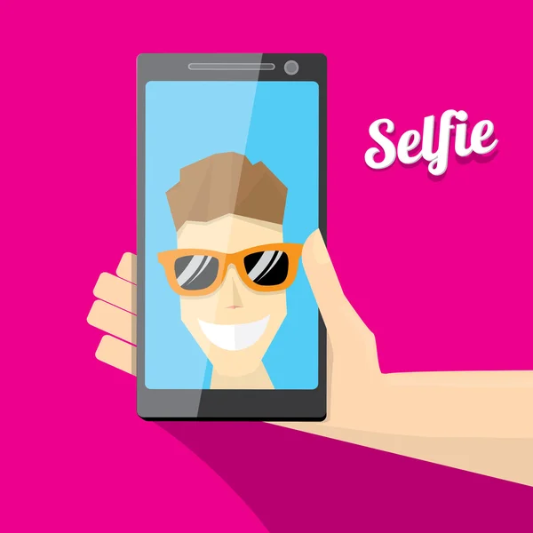 Tirando foto selfie no ícone conceito de telefone inteligente — Vetor de Stock