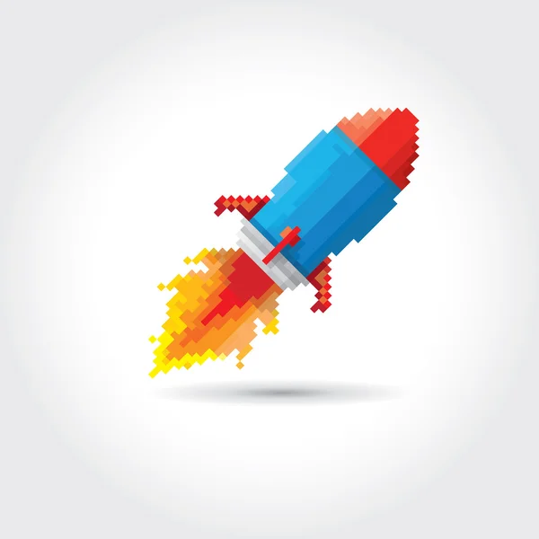 Vector flat pixel rocket on white background. — Stock Vector