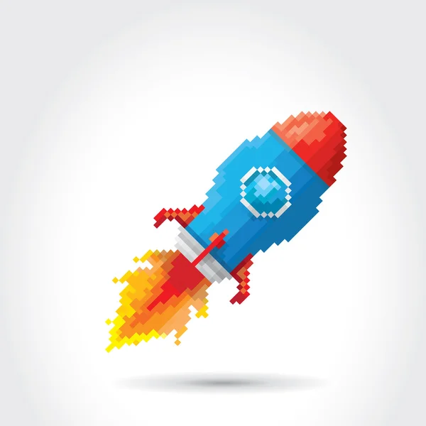 vektör düz piksel roket beyaz arka plan üzerinde.
