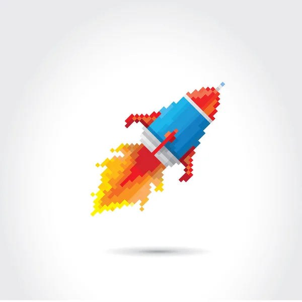 Vector flat pixel rocket on white background. — Stock Vector