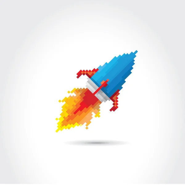 vektör düz piksel roket beyaz arka plan üzerinde.