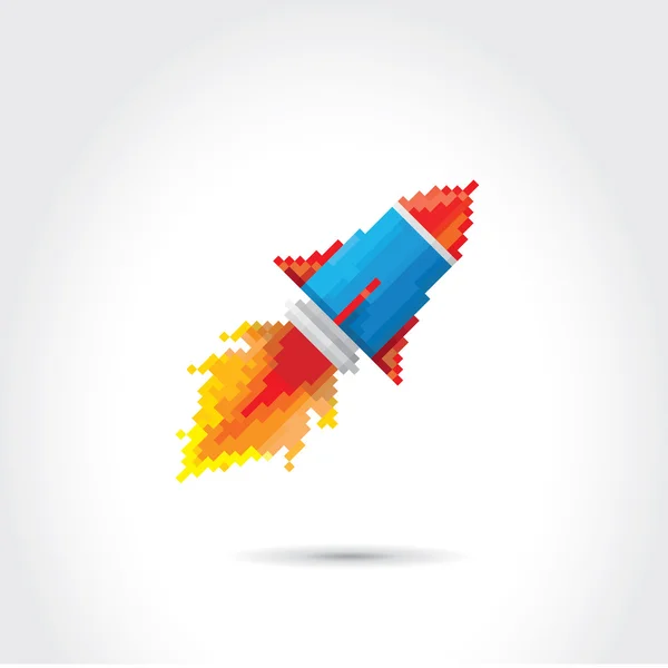 Vector flat pixel rocket on white background. — Stock Vector