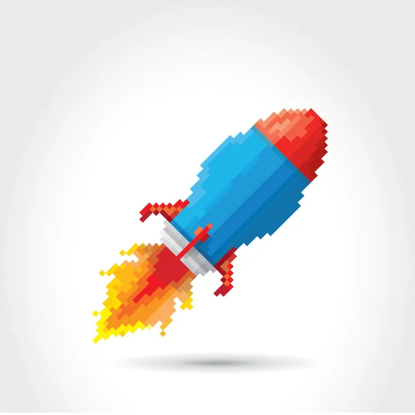 Vector flat pixel rocket on white background. — Stock Vector