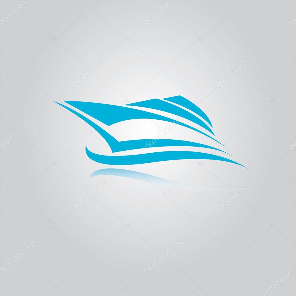 Vector yacht icon. blue speed boat symbol. ship logo
