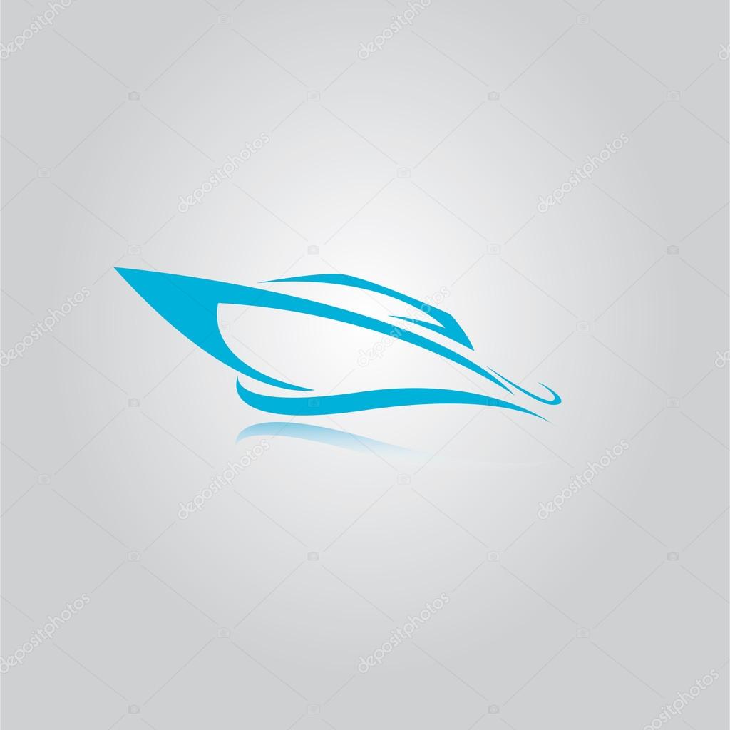 Vector yacht icon. blue speed boat symbol. ship logo