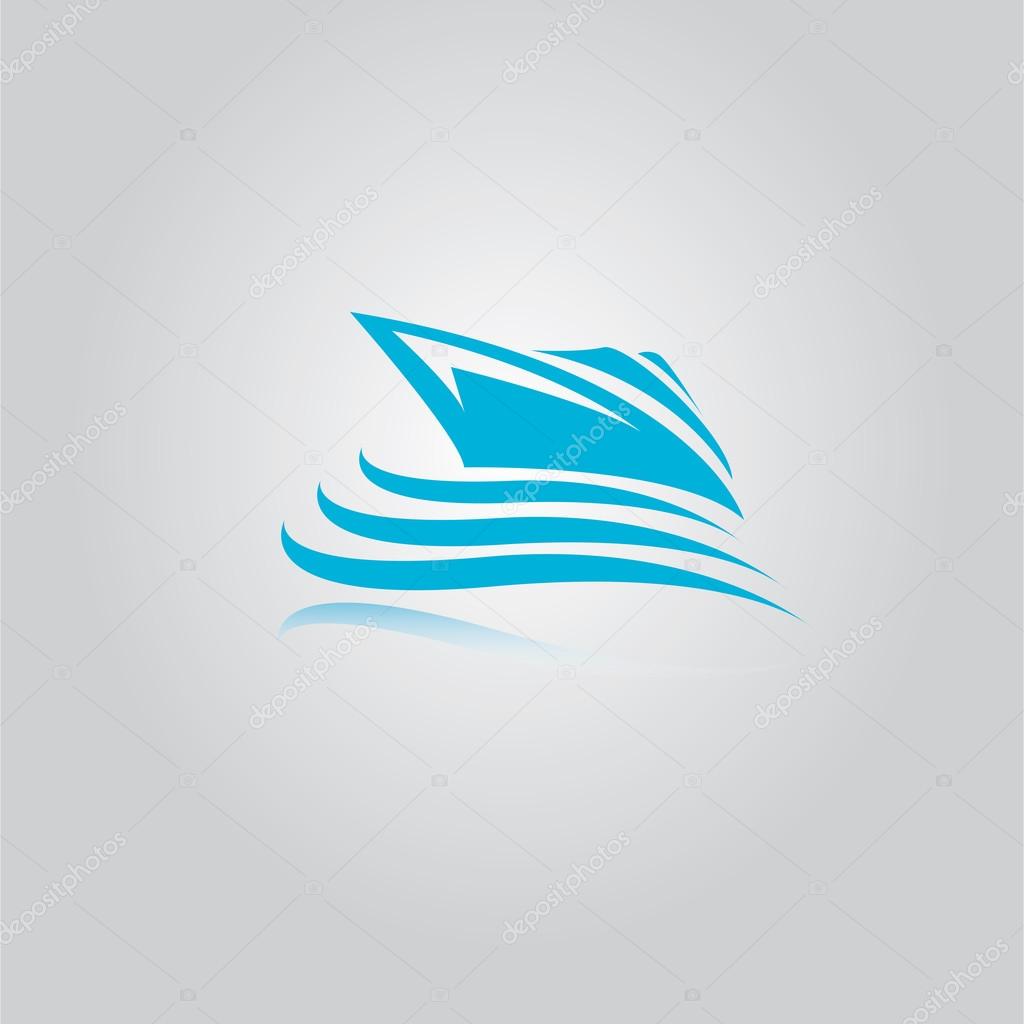 Vector yacht icon. blue speed boat symbol. ship logo