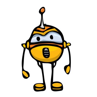 Beyaz turuncu çizgi film doodle Robot