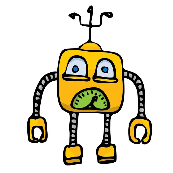 Orange Cartoon doodle Robot på vit — Stock vektor