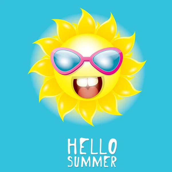 Γεια σας το καλοκαίρι. καλοκαίρι διάνυσμα χαμογελώντας ήλιο — Διανυσματικό Αρχείο