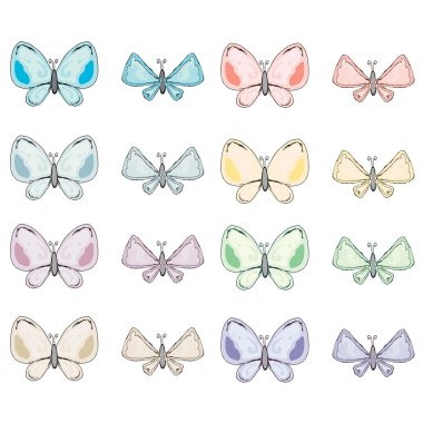 Renkli soyut suluboya kelebek koleksiyonu 