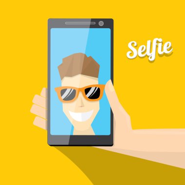 Selfie fotoğrafta akıllı telefon kavram simgesine