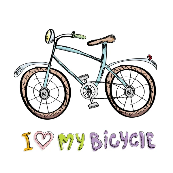 J'adore mon concept de vélo. Dessiné à la main — Image vectorielle