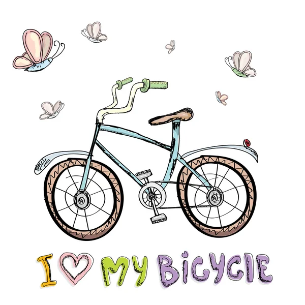 Eu amo o meu design de conceito de bicicleta. Desenhado à mão — Vetor de Stock