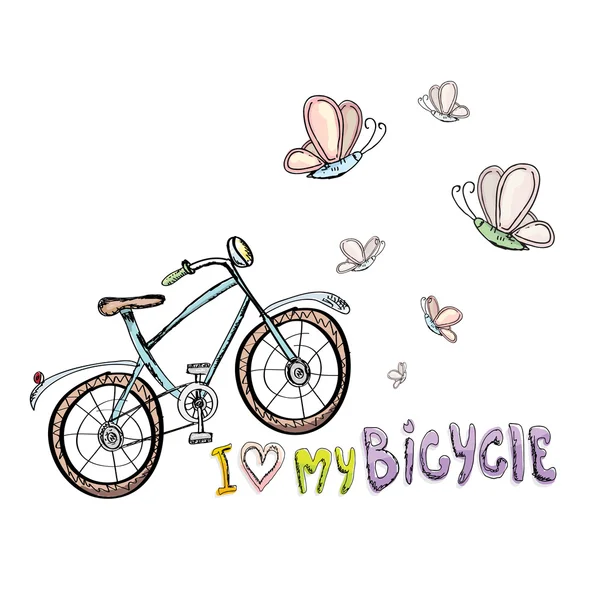Eu amo o meu design de conceito de bicicleta. Desenhado à mão — Vetor de Stock