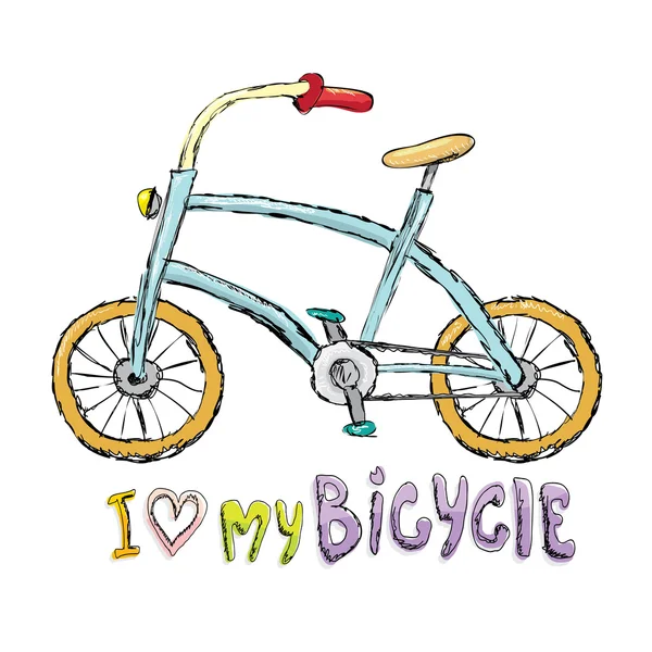 Eu amo o meu design de conceito de bicicleta. Desenhado à mão — Vetor de Stock