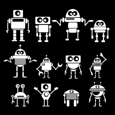 Düz tasarım stili robotlar ve cyborg.