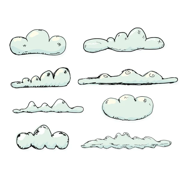 Nuages bleu vintage dessinés à la main . — Image vectorielle