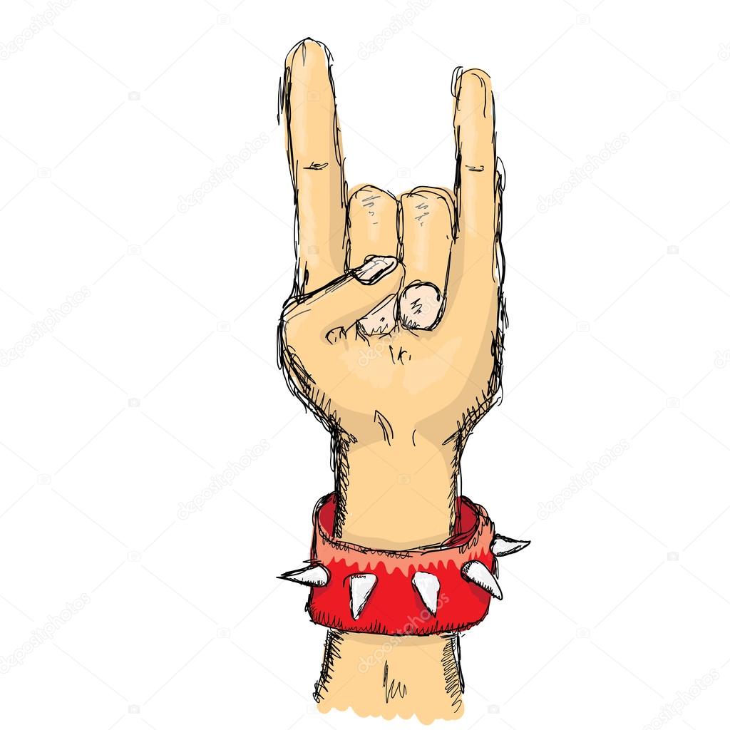 vector doodle hand sign rock n roll music