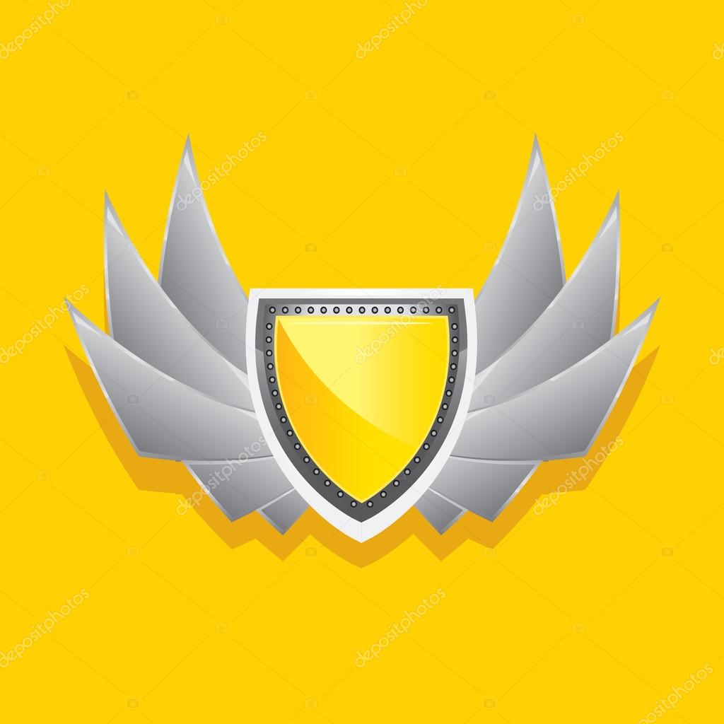 Vector metallic automotive, motorcycle badge with wings. Signs and labels.