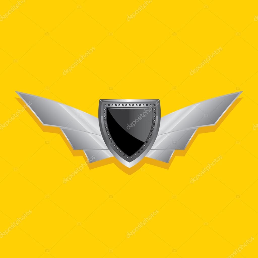 Vector metallic automotive, motorcycle badge with wings. Signs and labels.