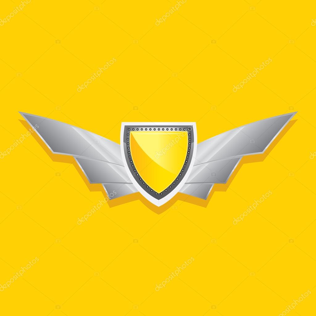 Vector metallic automotive, motorcycle badge with wings. Signs and labels.
