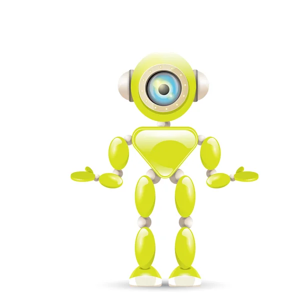 Vector green cartoon robot isolated on white — Stock Vector