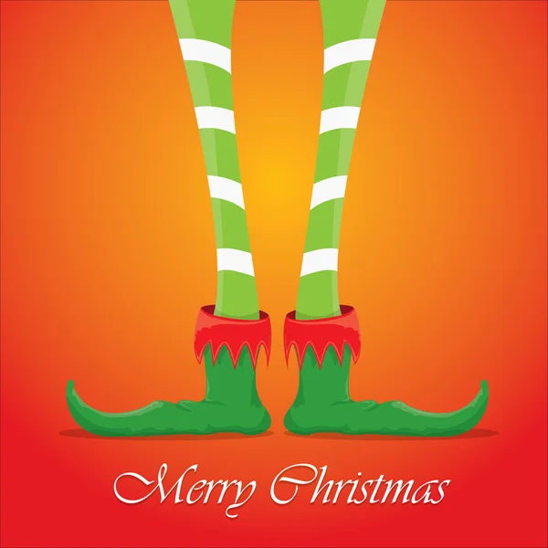 Christmas cartoon elfs legs on red background — Stock Vector